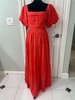 NWT- Abercrombie & Fitch Red Puff-Sleeve Maxi Dress - Elegant Square Neck